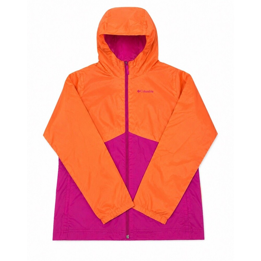 Columbia Girls Windbreaker Jacket Hooded Orange Pink Lightweight Size L 14/16